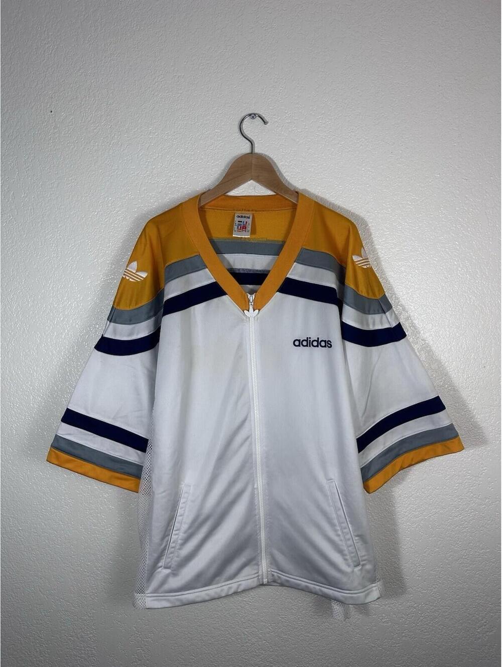 Vintage Adidas Originals Zip Up Jersey Top Men’s Medium White Yellow Blue